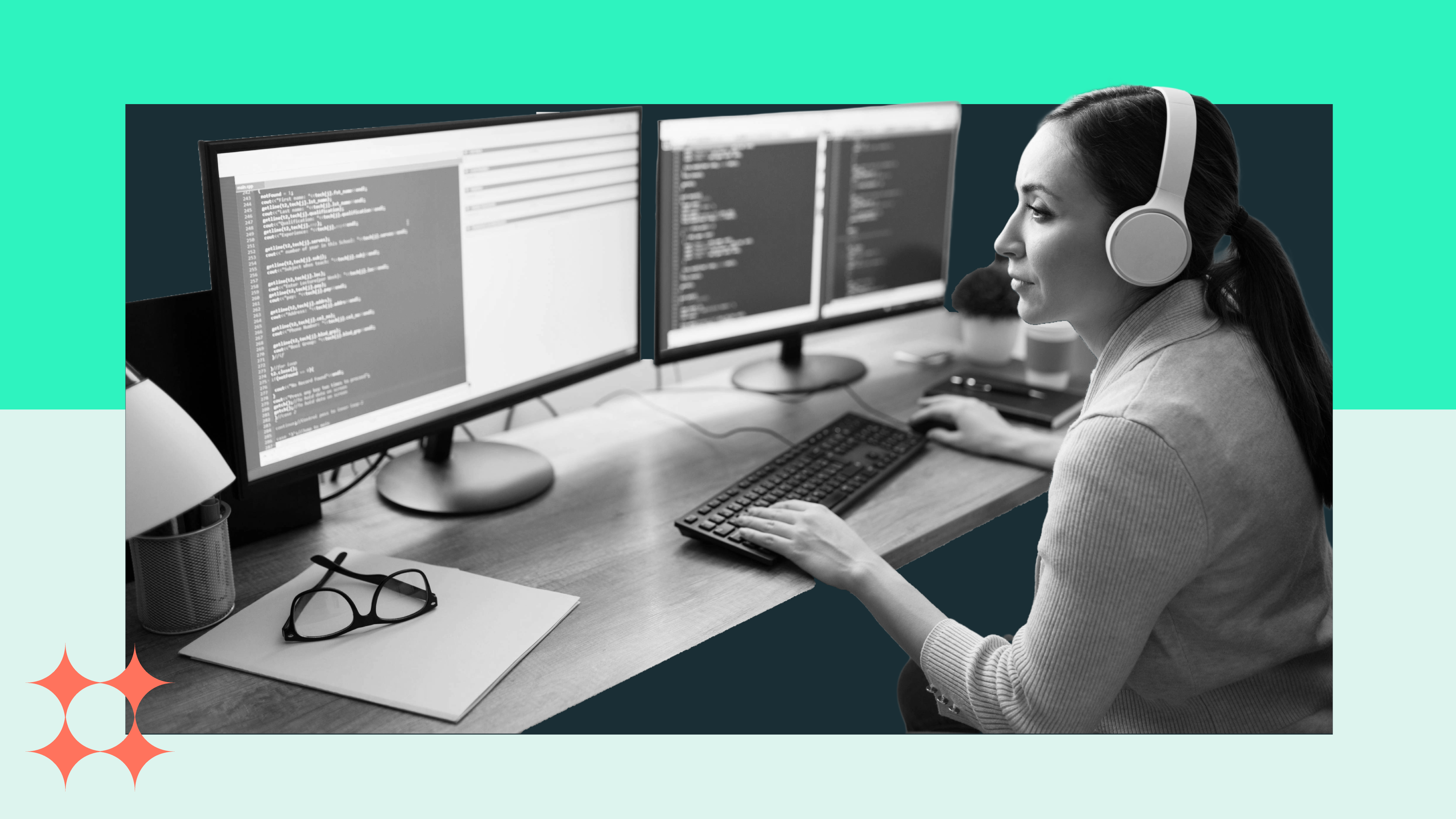 A woman works at her coding side hustle